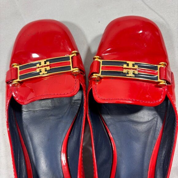 TORY BURCH Red Flats Patent Leather Ballet With Logo Cerise Shoes Size 6.5M - Picture 8 of 9